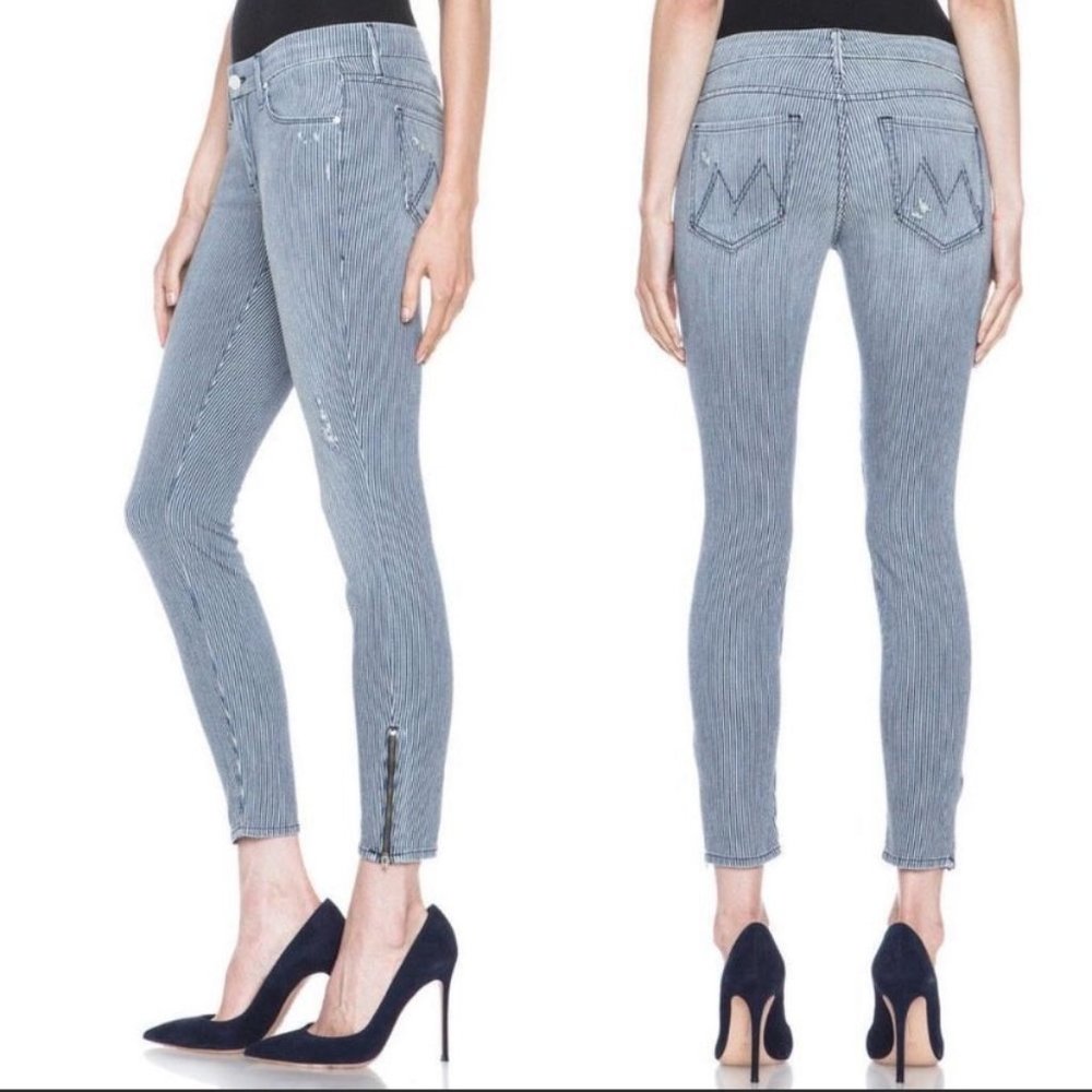 MOTHER The Looker Ankle Zip Striped Mid Rise Skinny Jeans size 28/6